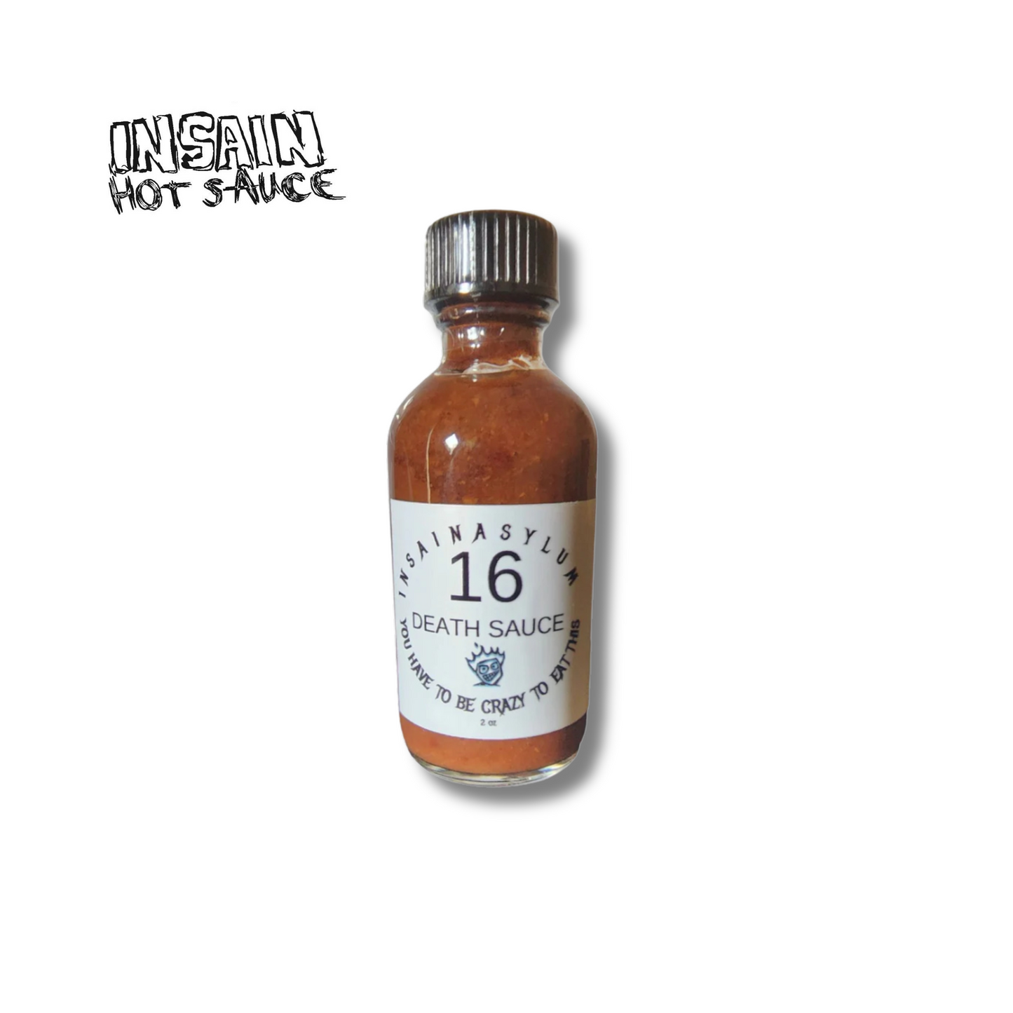 Insainasylum 16 Death Hot Sauce bottle - world's spiciest peppers extreme heat
