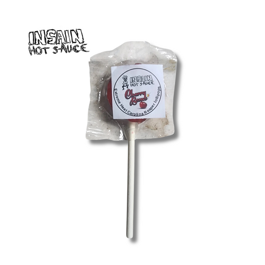 "Insain Hot Cherry Bomb Lollipops - spicy sweet candy with fiery heat