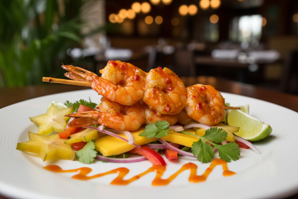 Mango Habanero hot sauce on grilled shrimp