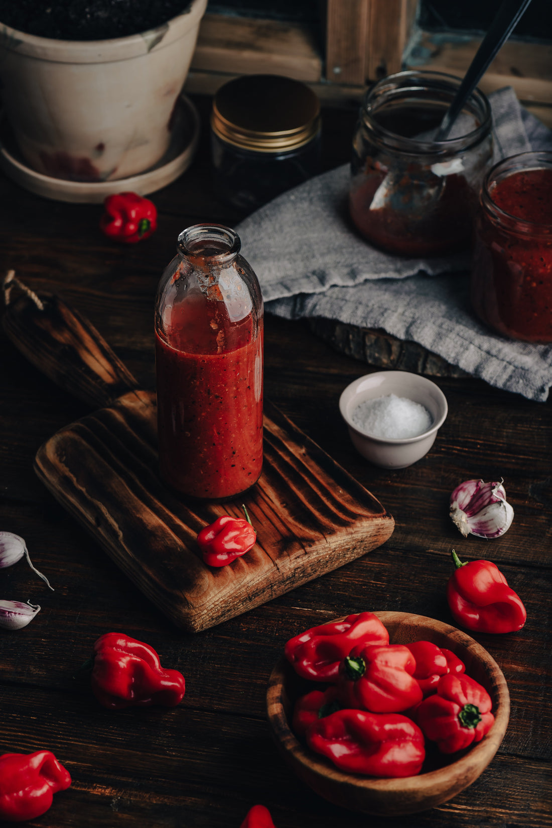 Fresh hot chili sauce with habanero peppers