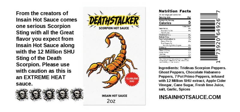 Deathstalker Scorpion Hot Sauce label