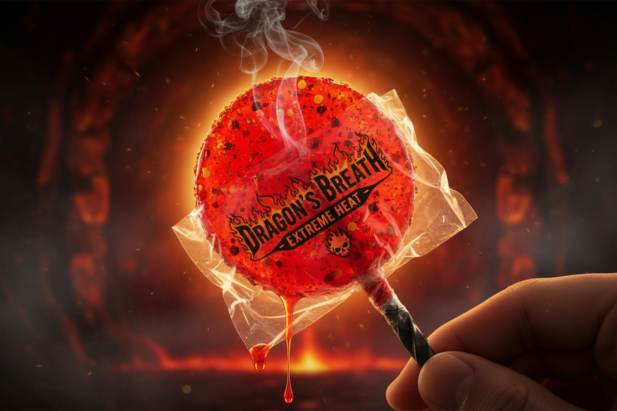 Spicy lollipop being unwrapped