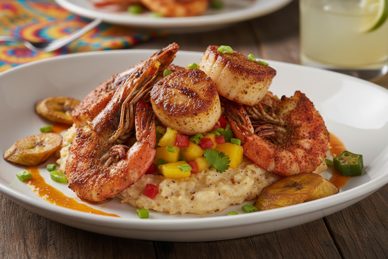 Cajun Jamaican Spice on grilled seafood