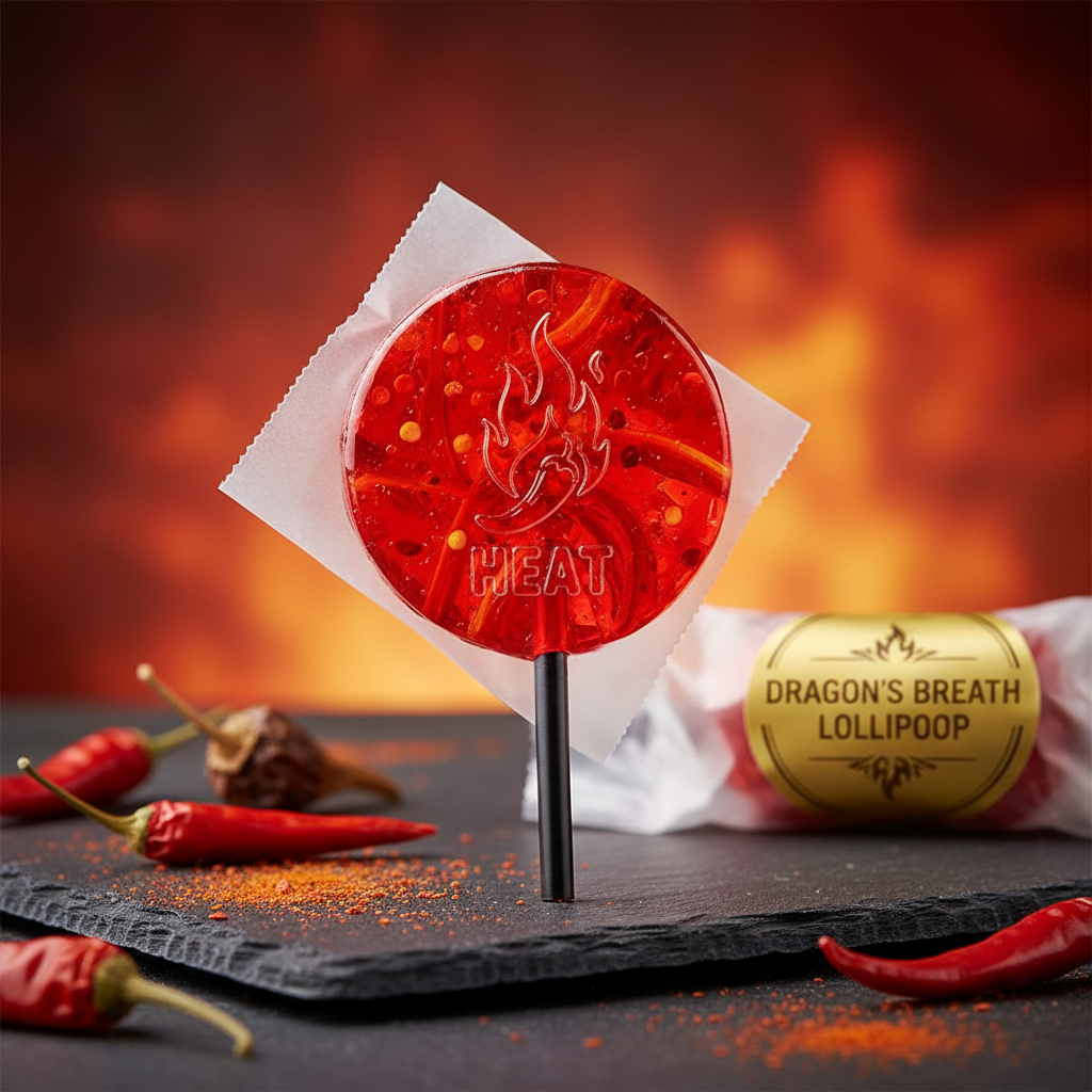 Spicy hot sauce flavored lollipop product shot