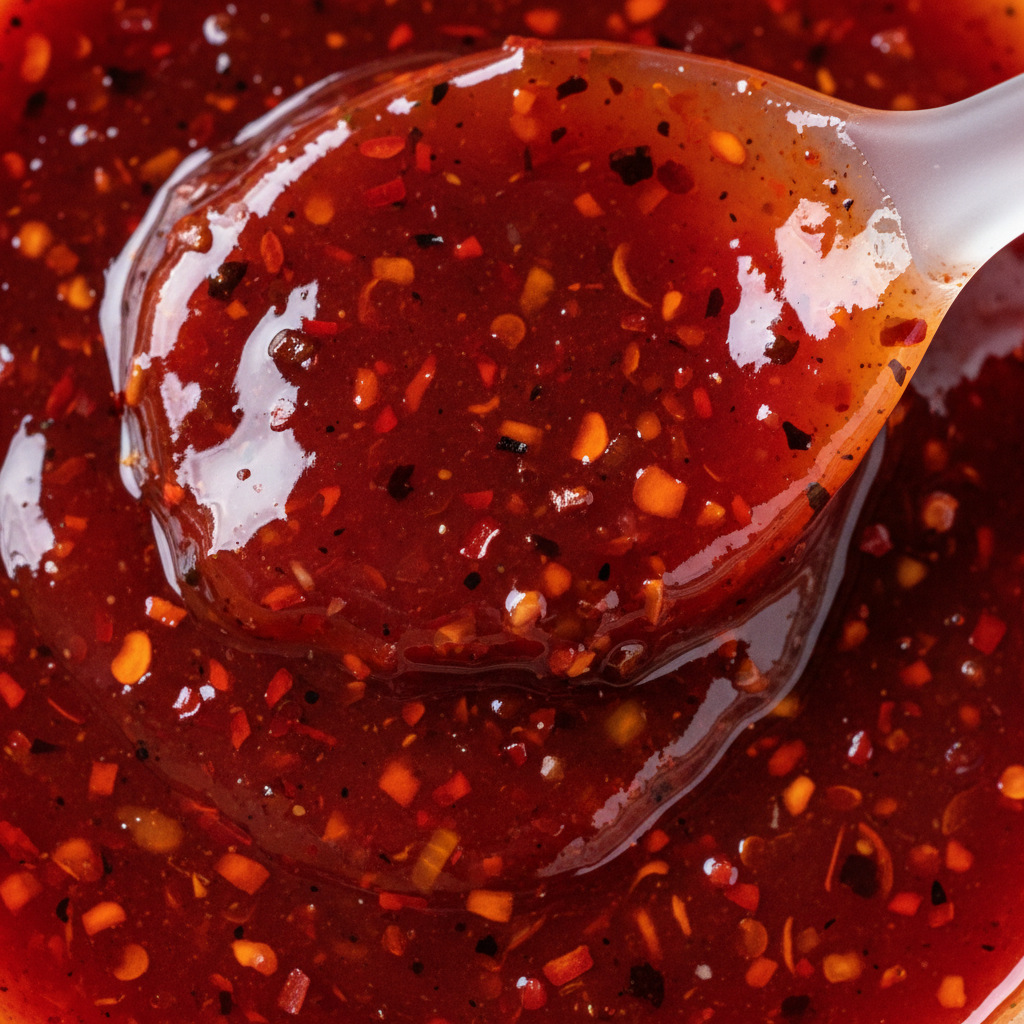 Close-up of Flaming Skull hot sauce texture