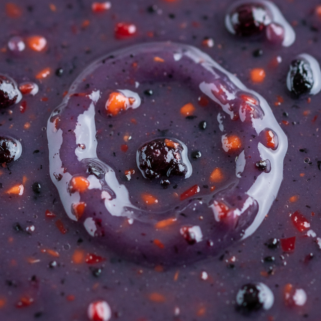 Close-up of Blueberry Bomb hot sauce texture