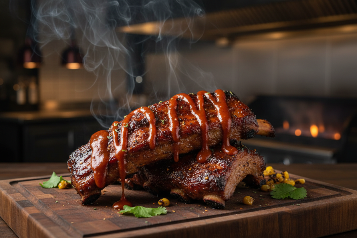 Smokey Chipotle Dragon hot sauce on BBQ ribs