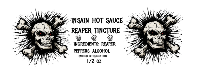Insain Hot Sauce Reaper Tincture label - Carolina Reaper Pepper Extract